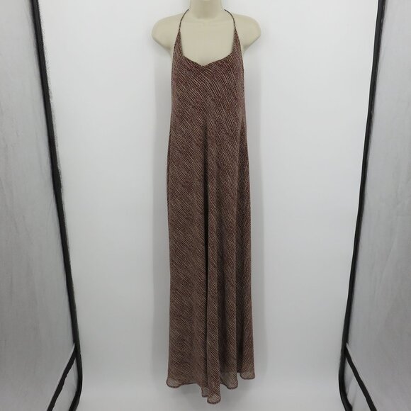 J Crew Women 14 All Silk Brown Beige Multicolor Geometric Stripe Maxi Dress Y2K - Picture 11 of 11